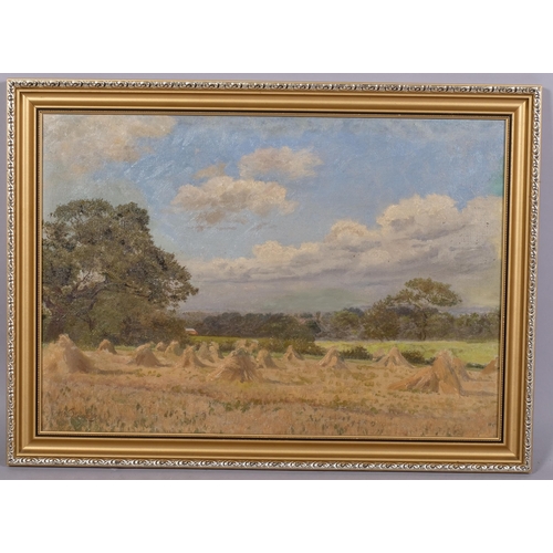 408 - William Wardlaw Laing (active 1873 - 1928), harvest fields, oil on canvas, signed, 36cm x 51cm, fram... 