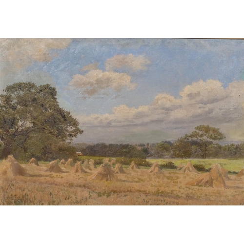 408 - William Wardlaw Laing (active 1873 - 1928), harvest fields, oil on canvas, signed, 36cm x 51cm, fram... 