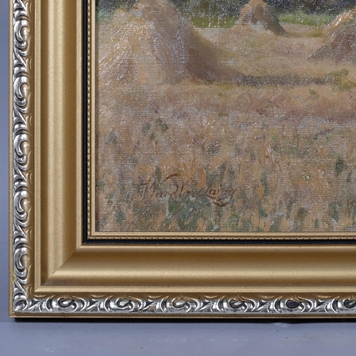 408 - William Wardlaw Laing (active 1873 - 1928), harvest fields, oil on canvas, signed, 36cm x 51cm, fram... 