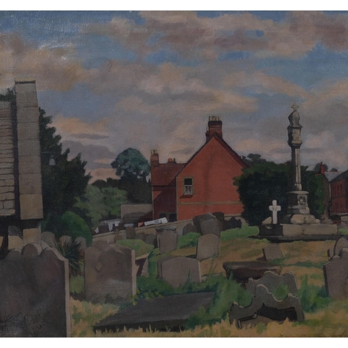 409 - Douglas Pittuck, churchyard Old Headington, oil on canvas, 51cm x 76cm, framed