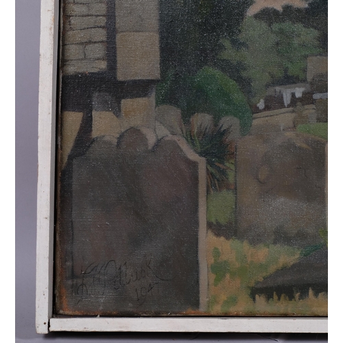 409 - Douglas Pittuck, churchyard Old Headington, oil on canvas, 51cm x 76cm, framed