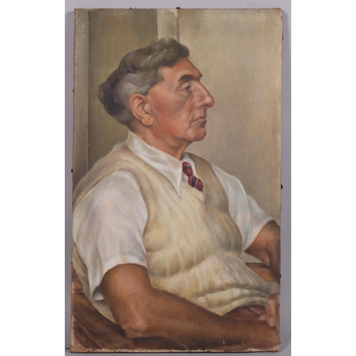 410 - Mid-20th century portrait of a man, oil on canvas, signed with monogram JB 1948, 51cm x 31cm, unfram... 