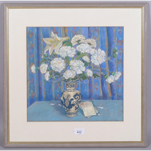 412 - Andrea Bates, still life study, coloured pastels, signed, 34cm x 35cm, framed