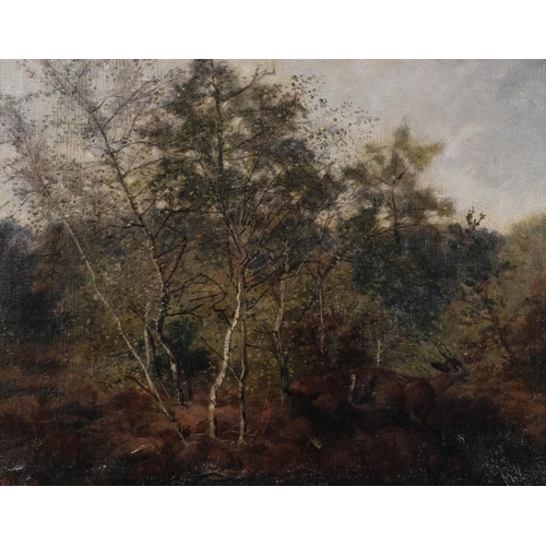 413 - Deer in woodland, 19th century Continental oil on canvas, indistinctly signed, 30cm x 40cm, framed