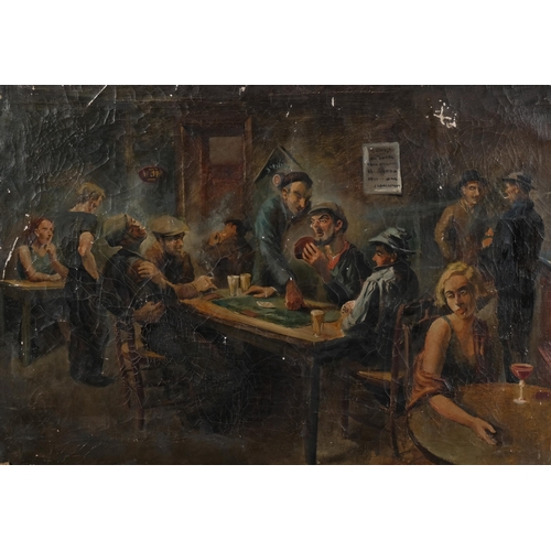 416 - Early to mid-20th century Dutch School, bar room scene, unsigned, 70cm x 100cm, unframed