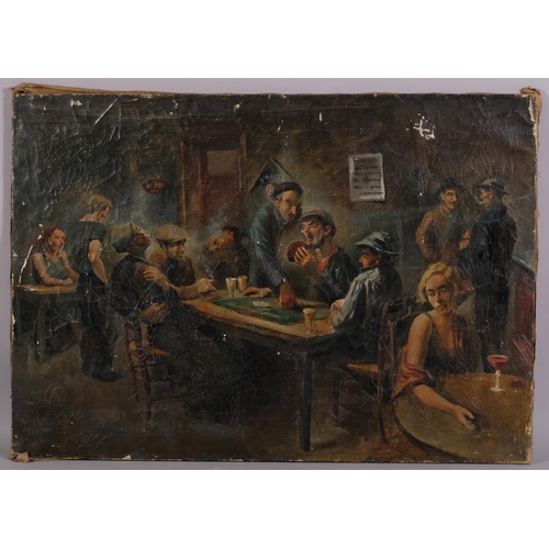 416 - Early to mid-20th century Dutch School, bar room scene, unsigned, 70cm x 100cm, unframed