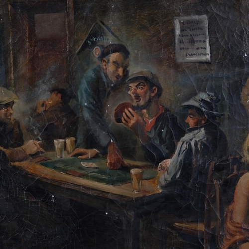 416 - Early to mid-20th century Dutch School, bar room scene, unsigned, 70cm x 100cm, unframed