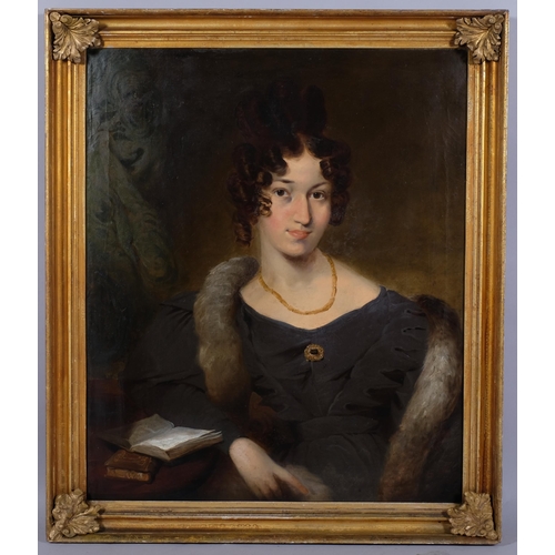 421 - Mid-19th century portrait of Elizabeth, wife of William Walter of Rainham Kent, oil on canvas, unsig... 