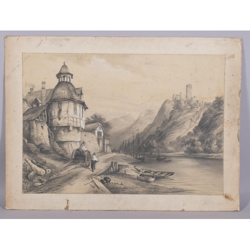 425 - 5 various 19th century watercolours and charcoal drawings, various artists (5), unframed