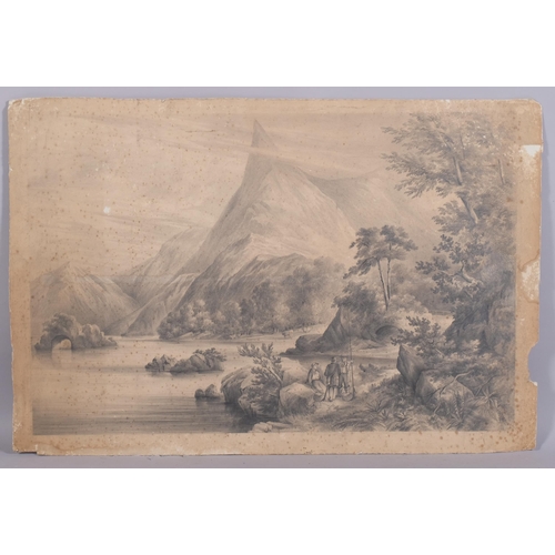 425 - 5 various 19th century watercolours and charcoal drawings, various artists (5), unframed