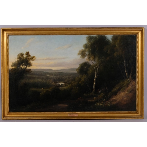 427 - George Arnald (1762 - 1841), extensive landscape, oil on canvas, 49cm x 81cm, framed