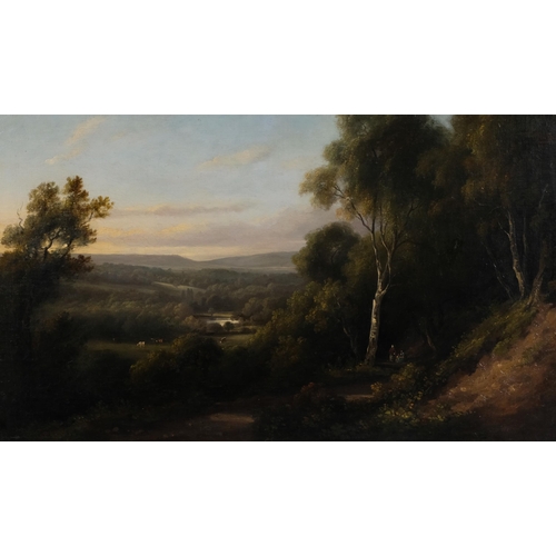 427 - George Arnald (1762 - 1841), extensive landscape, oil on canvas, 49cm x 81cm, framed