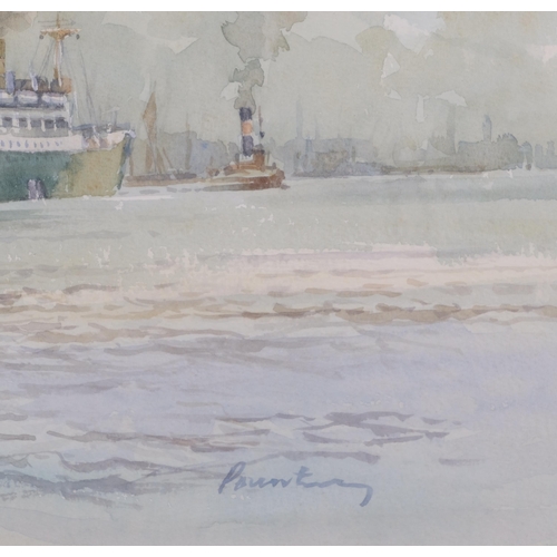 430 - Jack Pountney, Thames docklands scene, watercolour, signed, 27cm x 36cm, framed