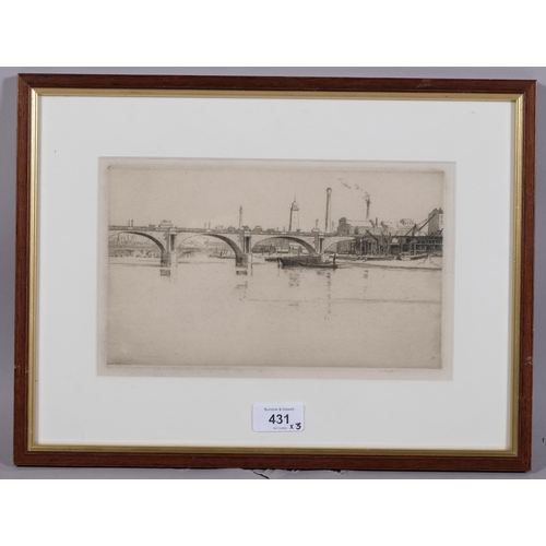 431 - 3 Thames docklands etchings, all signed in pencil, 2 framed and 1 mounted (3)