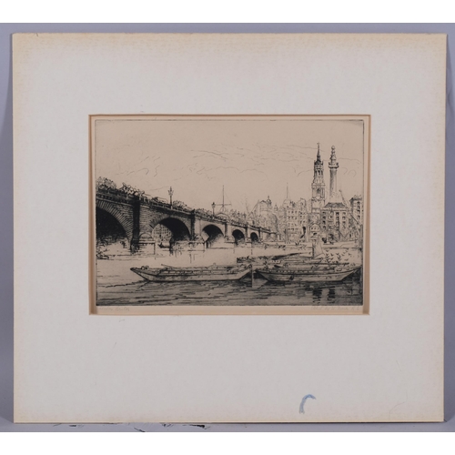 431 - 3 Thames docklands etchings, all signed in pencil, 2 framed and 1 mounted (3)