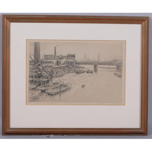 431 - 3 Thames docklands etchings, all signed in pencil, 2 framed and 1 mounted (3)