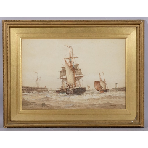 432 - Frederick James Aldridge (1850 - 1933), leaving Shoreham, watercolour, signed, 35cm x 53cm, framed