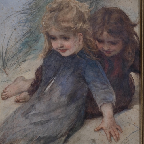 433 - Otto Theodore Leyde (1835-1897), portrait of 2 girls on the sand dunes, 19th century watercolour, si... 