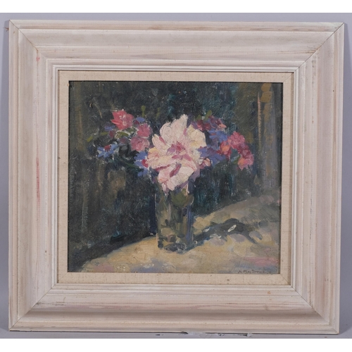 437 - D May Brown, impressionist still life, oil on board, signed, 27cm x 30cm, framed