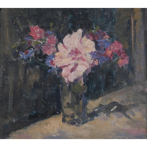 437 - D May Brown, impressionist still life, oil on board, signed, 27cm x 30cm, framed