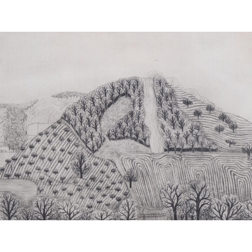 440 - Gladys Anderson, abstract landscape, etching, plate 22cm x 30cm, framed