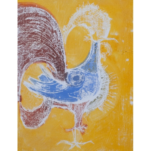 441 - Mid-20th century study of a cockerel, colour monoprint, unsigned, image 41cm x 31cm, framed