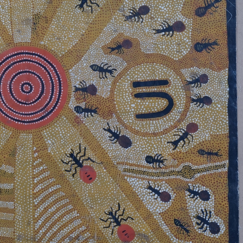 448 - Australian Aboriginal painting on canvas, study of ants, unsigned, 66cm x 88cm, unstretched and unfr... 