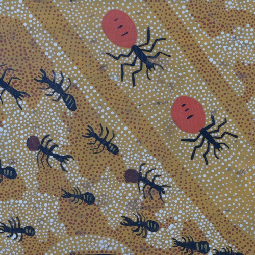 448 - Australian Aboriginal painting on canvas, study of ants, unsigned, 66cm x 88cm, unstretched and unfr... 