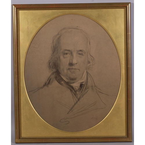 449 - 19th century portrait of a gentleman, charcoal/chalk on paper, unsigned, 56cm x 45cm, framed