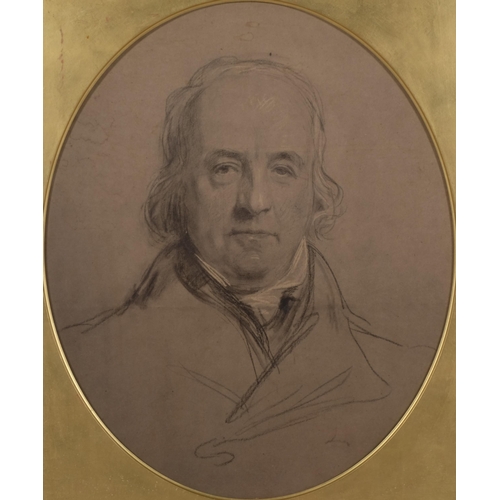 449 - 19th century portrait of a gentleman, charcoal/chalk on paper, unsigned, 56cm x 45cm, framed