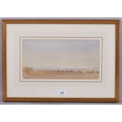 450 - Moon, 19th/20th century extensive landscape, watercolour, signed, 18cm x 34cm, framed