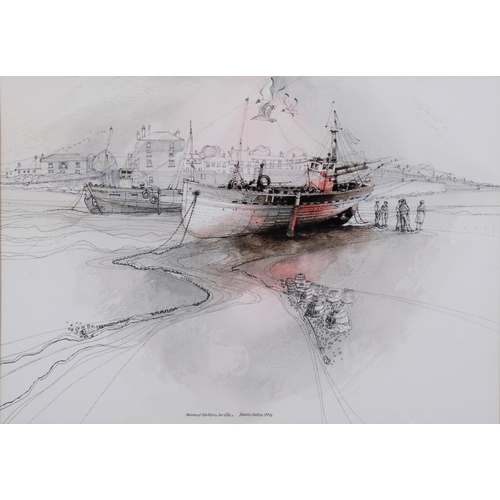 451 - Charles Sutton (1929 - 2009), Penzance harbour low tide, ink/watercolour, signed and dated 1977, 30c... 