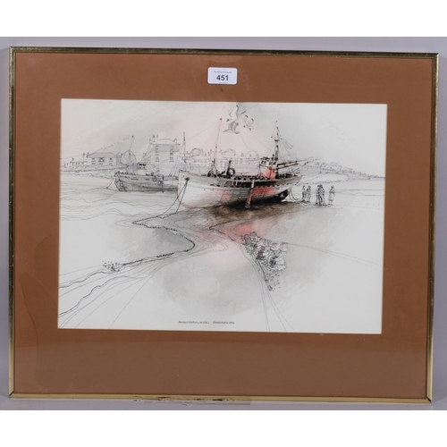 451 - Charles Sutton (1929 - 2009), Penzance harbour low tide, ink/watercolour, signed and dated 1977, 30c... 