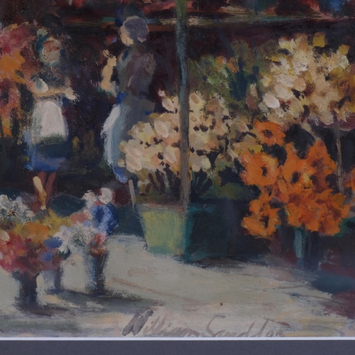 453 - William Scudder, Parisian street market, mid-20th century oil on board, signed, 38cm x 48cm, framed