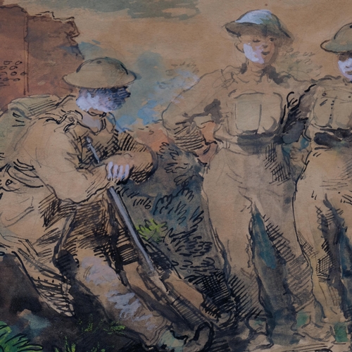 454 - William Dargie (Australian, 1912 - 2003), Second World War Period study of 3 soldiers, ink/watercolo... 