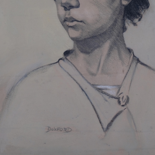 458 - James Doxford (1899 - 1978), portrait of a boy, charcoal/chalk on paper, signed, 48cm x 39cm, framed