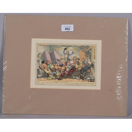 462 - Thomas Rowlandson, miseries of the country, hand coloured etching, 1807, plate 13cm x 19cm, mounted