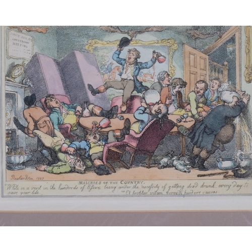 462 - Thomas Rowlandson, miseries of the country, hand coloured etching, 1807, plate 13cm x 19cm, mounted