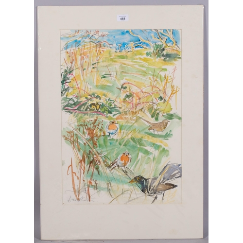 468 - David Koster, birds in the field, watercolour, signed, 56cm x 39cm, mounted