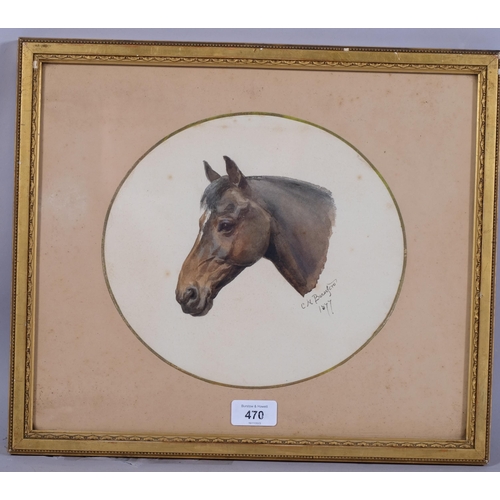 470 - Celia Beresford, portrait of a horse, watercolour, signed and dated 1877, 22cm x 25cm, framed