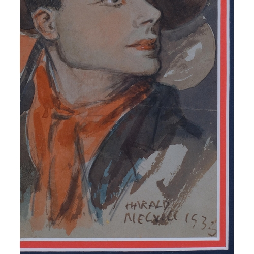 473 - Harald Melvill, watercolour portrait, signed and dated 1933, 21cm x 13cm, framed