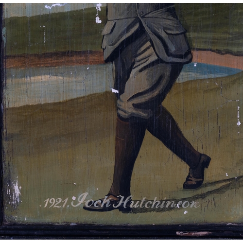 481 - GOLFING INTEREST - portrait of Jock Hutchinson, oil on board, unsigned, 49cm x 31cm, framed