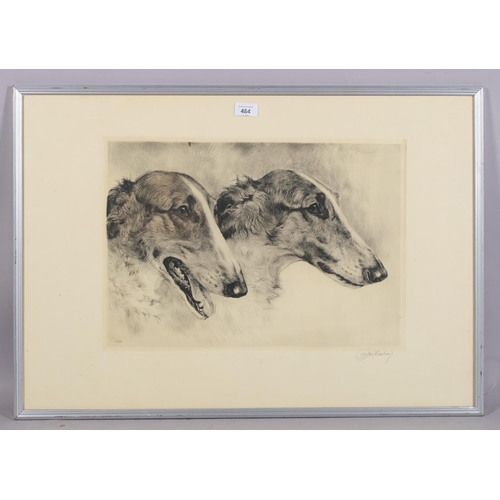 484 - Kurt Meyer Eberhardt, 2 Borzoi dogs, etchings, signed in pencil, image 34cm x 48cm, framed