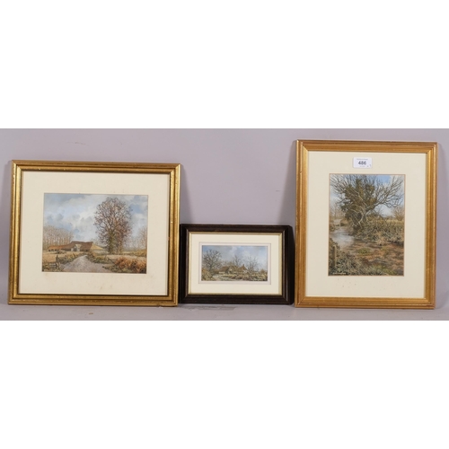 486 - John Hughes, 3 Kent scenes, coloured pastels, all signed, largest 20cm x 15cm, framed (3)