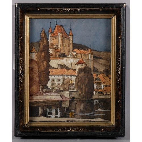 487 - Castle in Thun, early 20th century watercolour, unsigned, 24cm x 19cm, framed