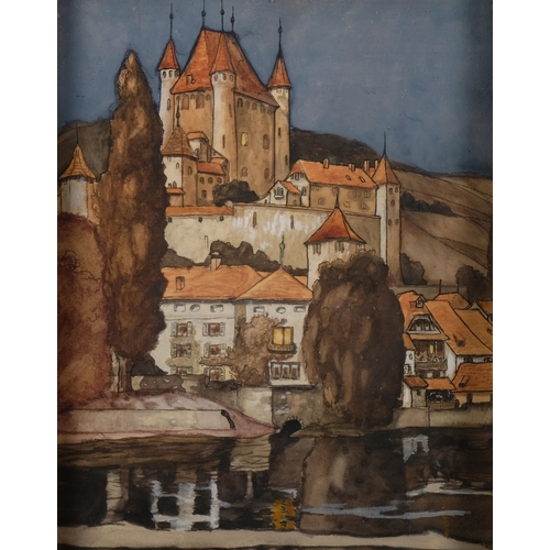 487 - Castle in Thun, early 20th century watercolour, unsigned, 24cm x 19cm, framed