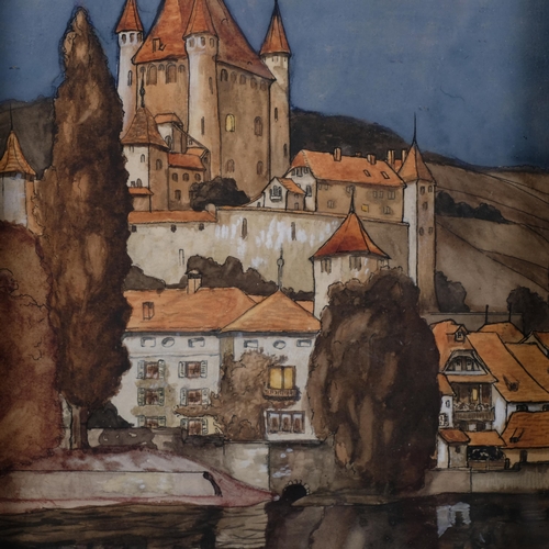 487 - Castle in Thun, early 20th century watercolour, unsigned, 24cm x 19cm, framed