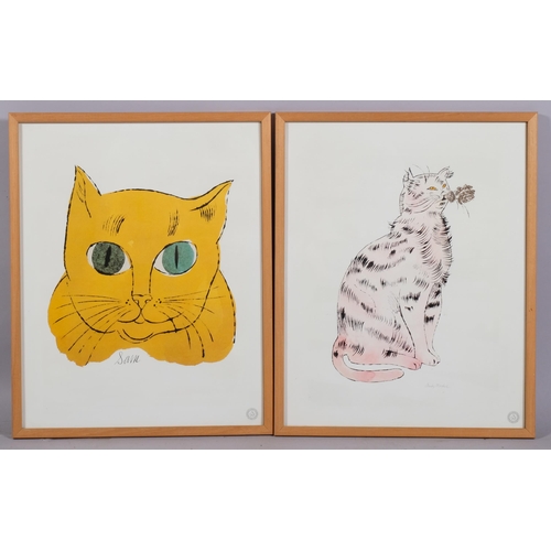 490 - Andy Warhol, Cats, 6 colour prints with Warhol Foundation stamps, signed in the plate, 40cm x 30cm, ... 