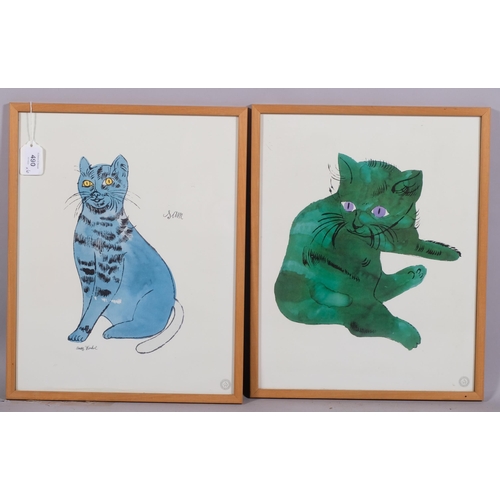 490 - Andy Warhol, Cats, 6 colour prints with Warhol Foundation stamps, signed in the plate, 40cm x 30cm, ... 