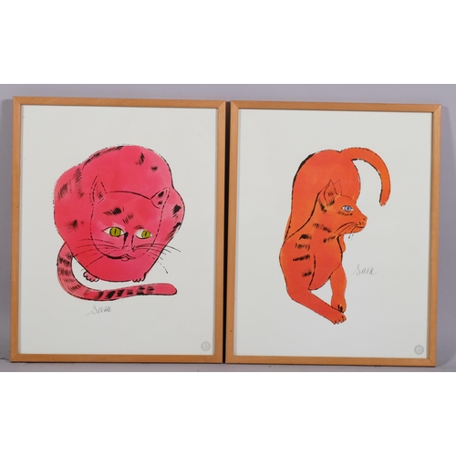 490 - Andy Warhol, Cats, 6 colour prints with Warhol Foundation stamps, signed in the plate, 40cm x 30cm, ... 